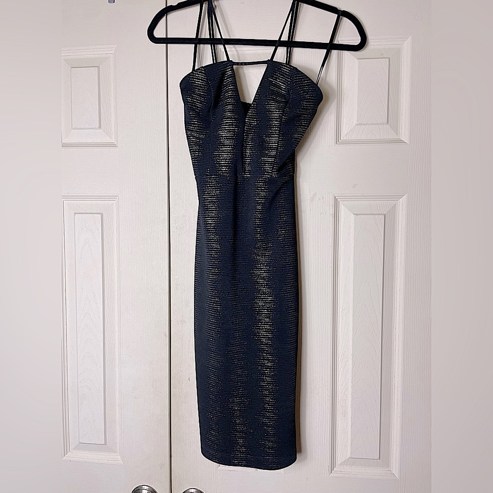 Guess Black Dress with metallic gold stripes and keyhole cut out